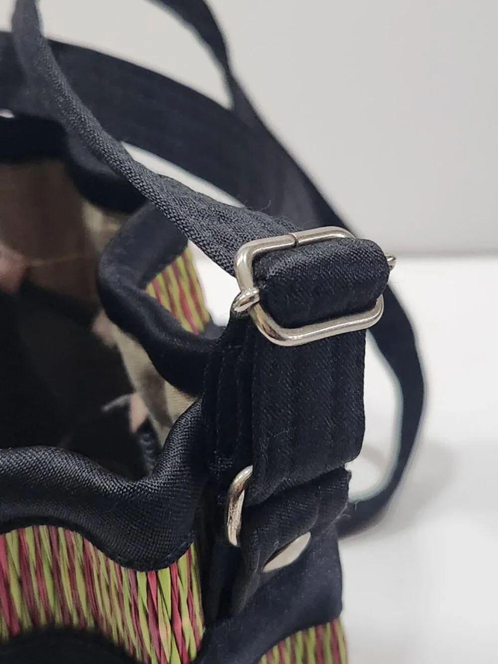Saraye Tatami Woven Cinch Bucket Bag - Red & Green Grass Stripe